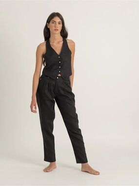 LUXMII Pioggia Premium European Linen Trousers Black Size L Made in Portugal